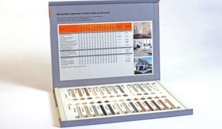 Display with printed thermoformed wedge for cement and silicone sealants.