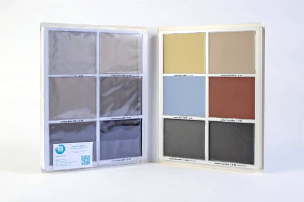 PVC colour sample display with thermo for design floor samples in trays