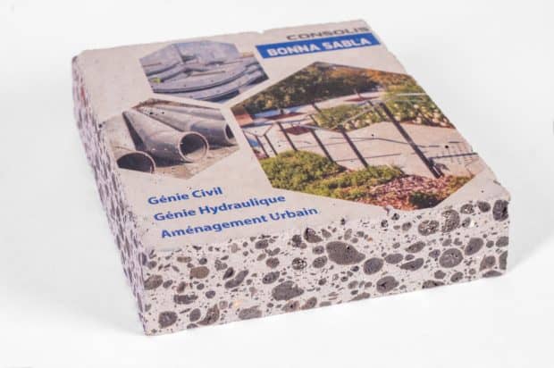 Concrete samples and advertising tools cut and digitally printed by Design Duval