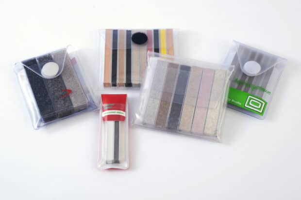 Custom-made PVC wallets to display tile grout or cladding samples