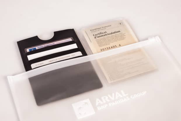 EVA pouch with leatherette card holder and transparent PVC pocket for vehicle registration card