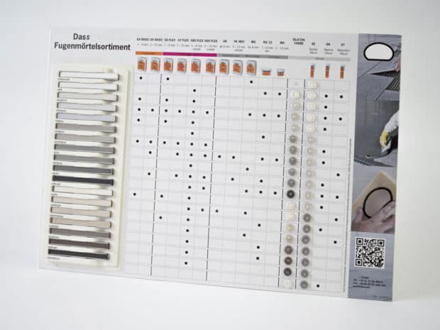 Cardboard and thermo countertop and wall display colour chart for cement and silicon joints made by Design Duval