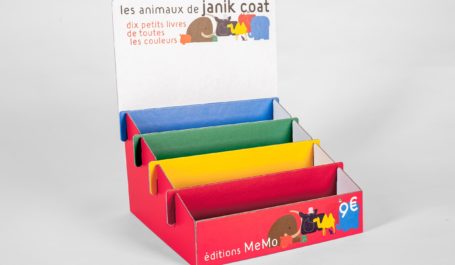 Expositor de mesa de gran calidad y de colores alegres para libros infantiles impresos directamente sobre cartón