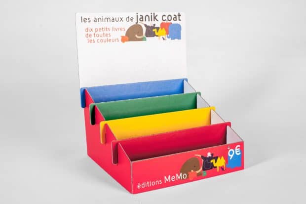 Expositor de mesa de gran calidad y de colores alegres para libros infantiles impresos directamente sobre cartón