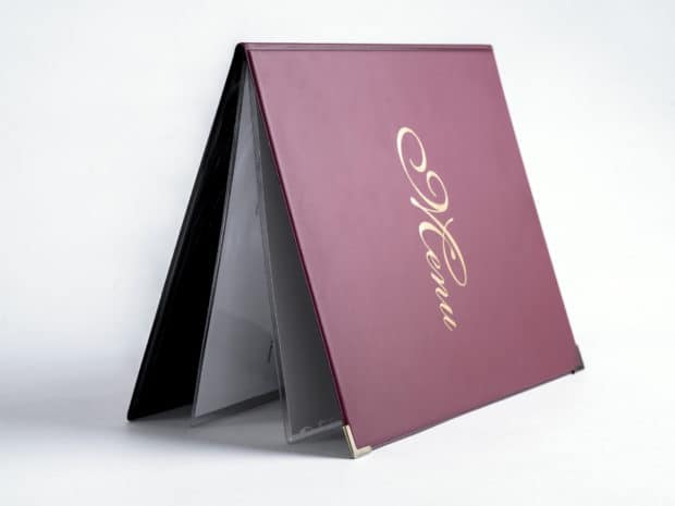 Couverture en PVC avec renfort carton pour porte-menu robuste