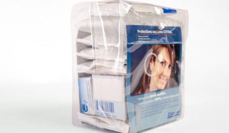 Welded modular packaging in transparent EVA for for distribution of PPE products