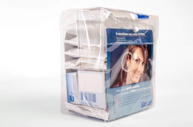 Welded modular packaging in transparent EVA for for distribution of PPE products