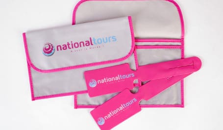 Travel document bags and luggage tags to match your brand colours and image