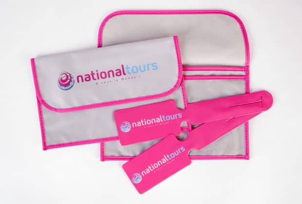 Travel document bags and luggage tags to match your brand colours and image