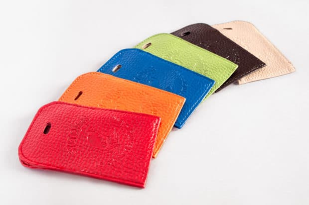 Wide choice of classic or trendy colours for customised luggage tag holders