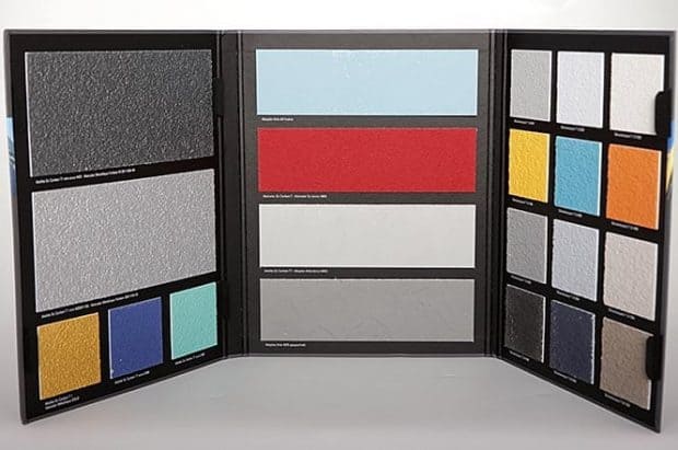 Customized cardboard triptych colour chart for 21 creative coating samples
