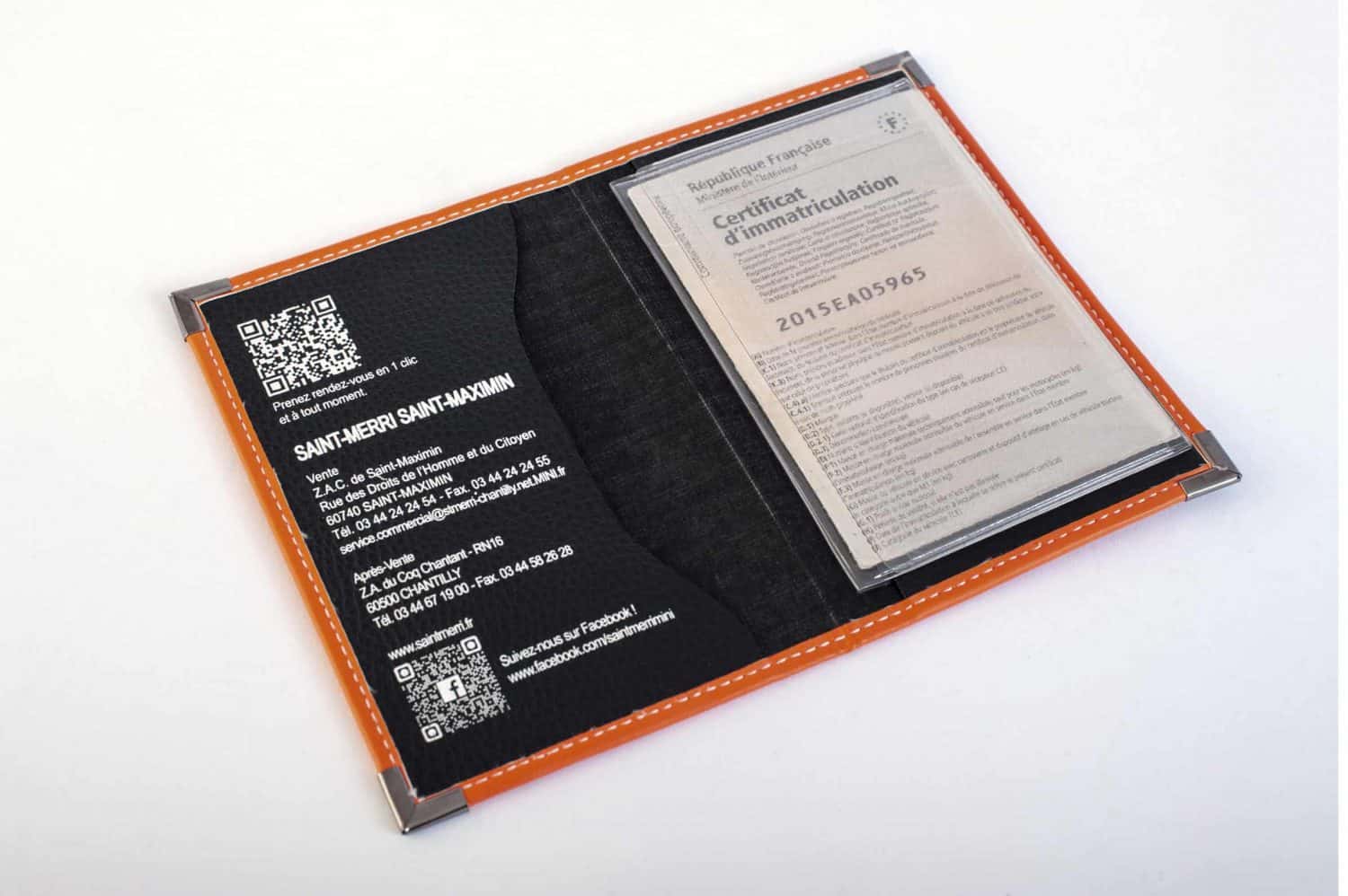 Porte-carte grise plat double face cuir pour document voiture, permis,  assurance et carte crédit / étui